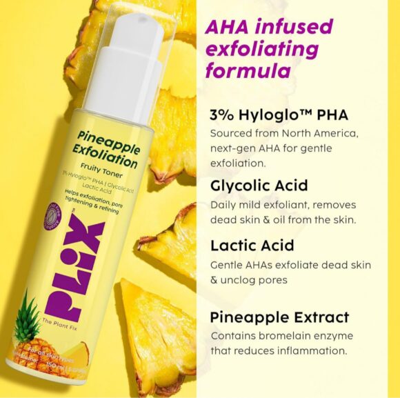 PLIX - THE PLANT FIX Pineapple PHA 3% Alcohol Free Face Toner | Pore Tightening & Mild Exfoliation for Oily, Acne Prone, Sensitive & Normal Skin | Hydrating Face Toner for Glowing Skin - Image 3