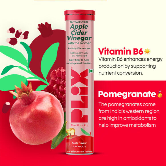 Plix Apple Cider Vinegar Effervescent Tablets with Vitamin B6 & B12, Pack of 4 - Apple - Image 5