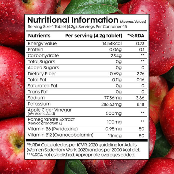 Plix Apple Cider Vinegar Effervescent Tablets with Vitamin B6 & B12, Pack of 4 - Apple - Image 8