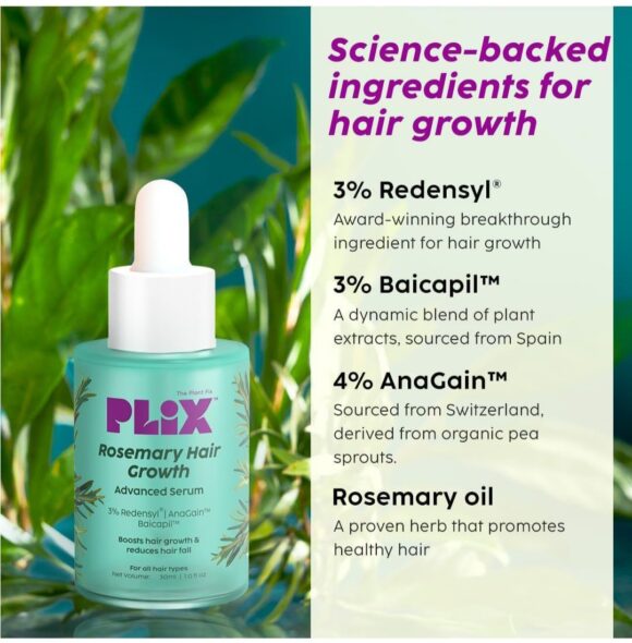 PLIX - THE PLANT FIX Rosemary Hair Growth Serum with 3% Redensyl, 4% AnaGain, 3% Baicapil, 30 ml - Image 3