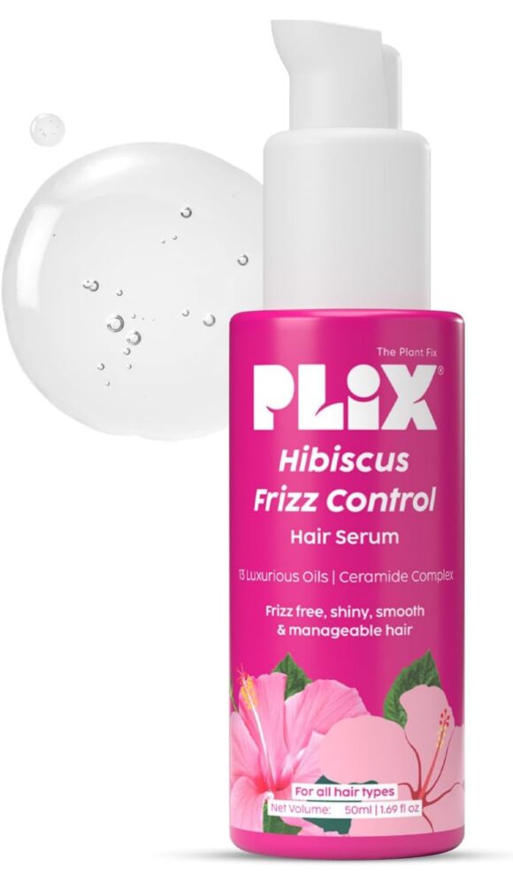 PLIX - THE PLANT FIX Hibiscus Frizz Control Hair Serum | Protects & Smoothes, Dry, Flyaway & Frizzy Hair, With 13 Nourishing Oils | 3x Strength with Fiberhance